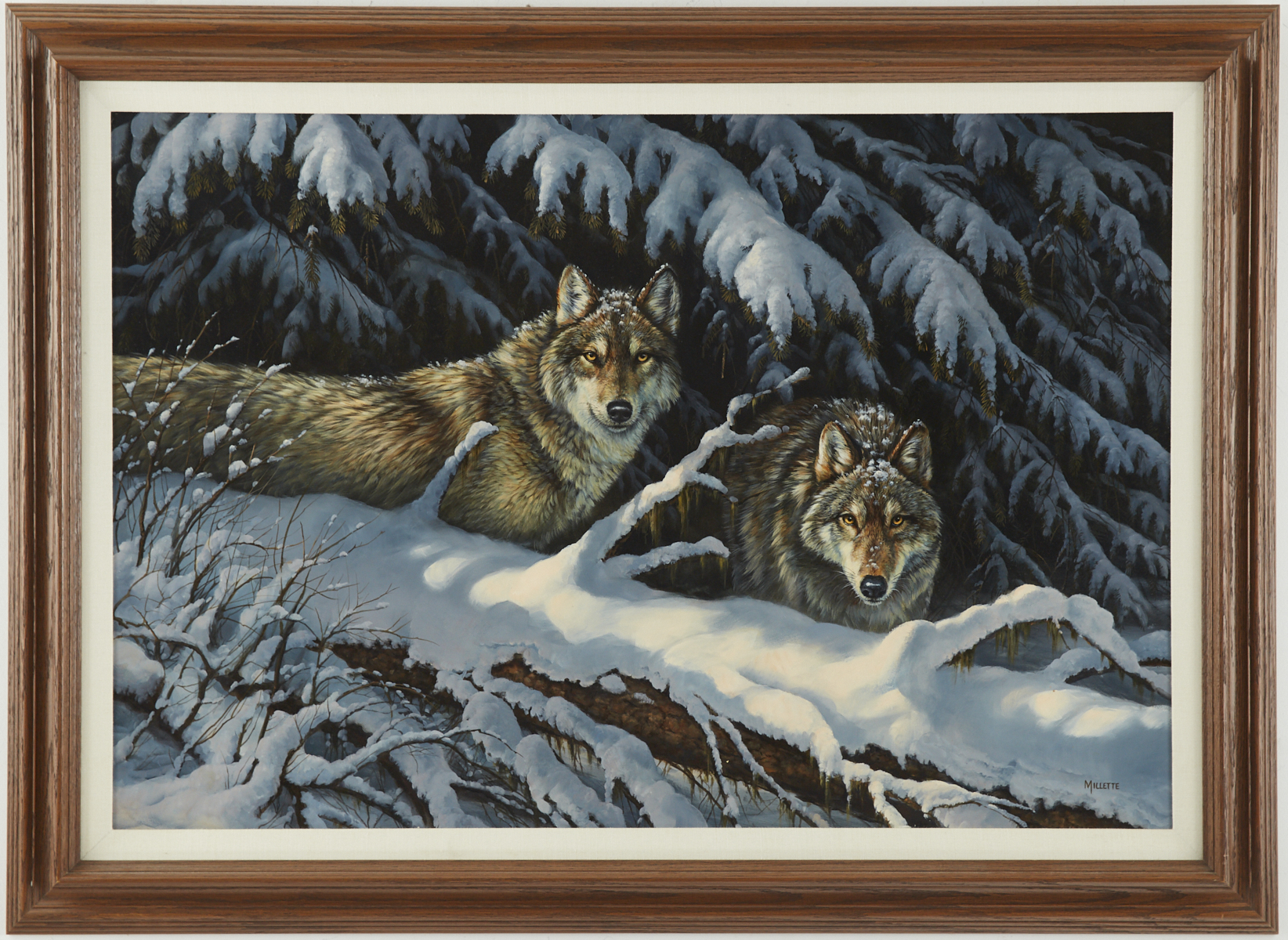 Rosemary Millette Wolves in Winter Original Painting - Image 2 of 3