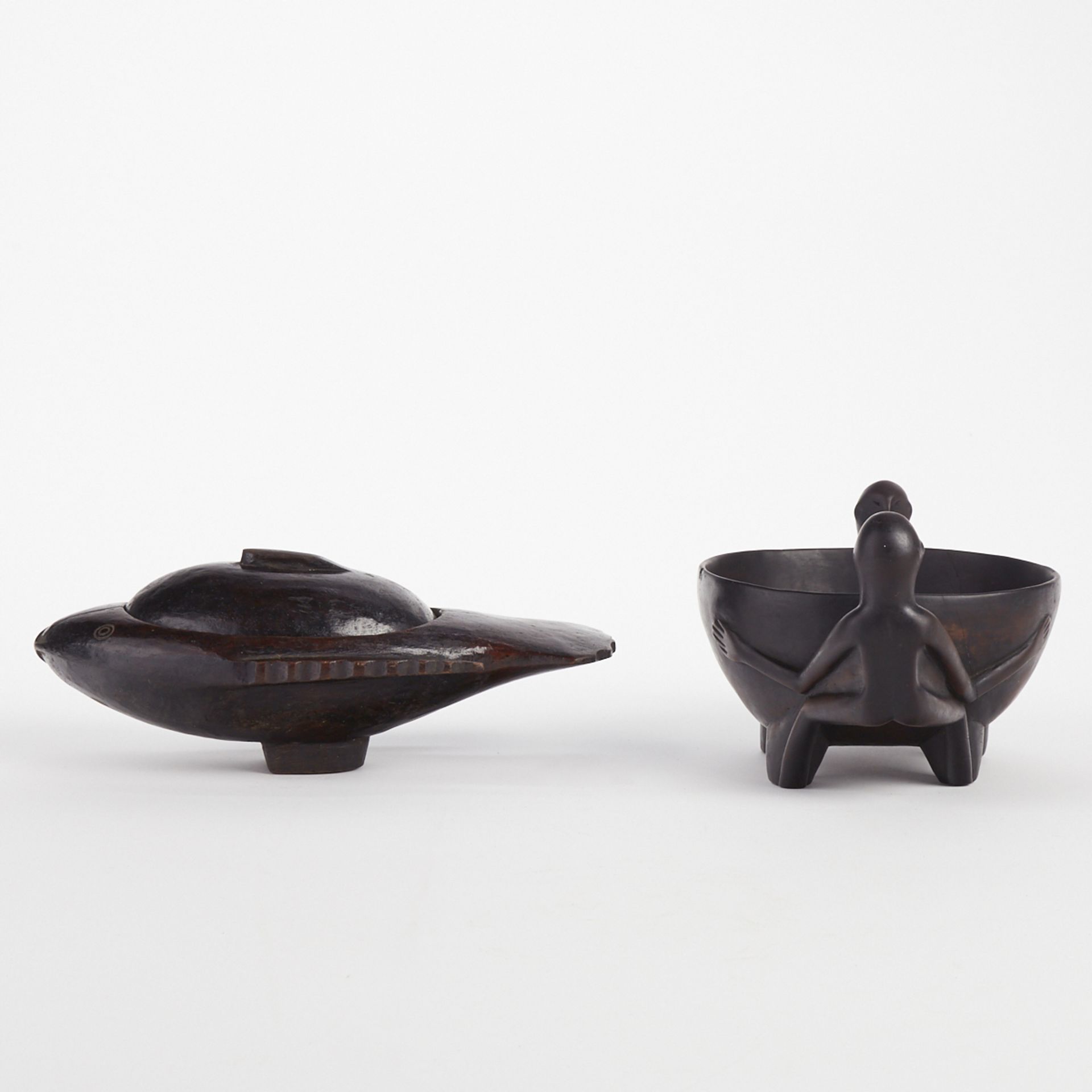 Ifugao Luzon Figure Wood Bowl + African Fish Bowl - Image 4 of 7