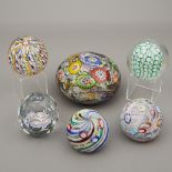 Group of 6 Large Murano Glass Millefiori Paperweights