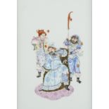 Chinese Republic Famille Rose Porcelain Plaque w/ 3 Heroes