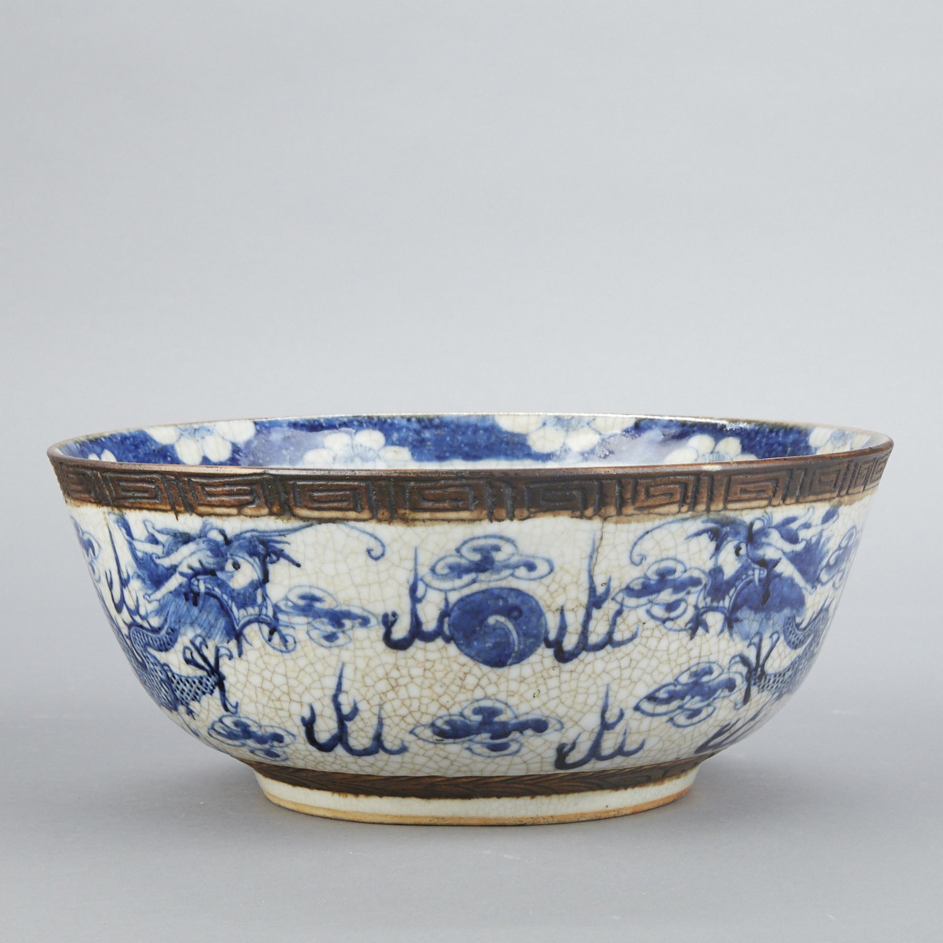 Lrg Chinese Guangxu Porcelain Dragon Bowl w/ Crackle Glaze - Image 3 of 7