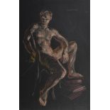 Paul Cadmus Seated Male Nude Crayon on Black Paper