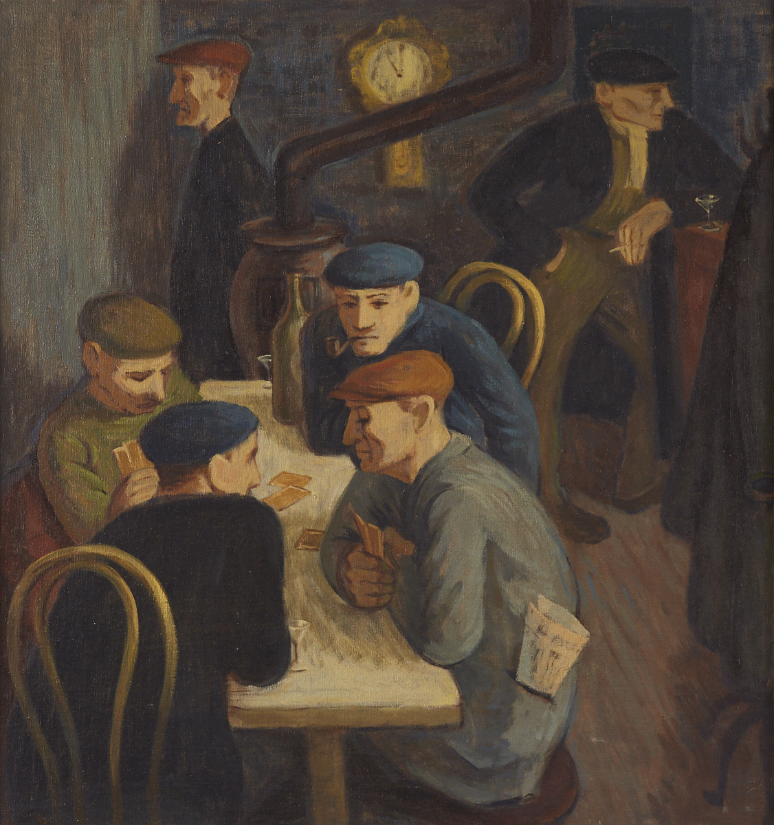 WPA Era Men in Bar Painting Oil on Board