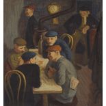 WPA Era Men in Bar Painting Oil on Board