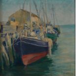 Ann Squire Harbor Scene Oil on Canvas