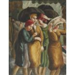 WPA Era Painting Women in the Rain Oil on Canvas