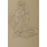 Paul Cadmus Seated Male Nude Crayon on Paper