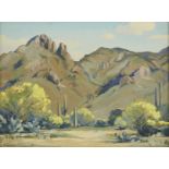Mildred Arline Young Pneuman "Catalina Mountains Tucson Arizona" Oil on Board