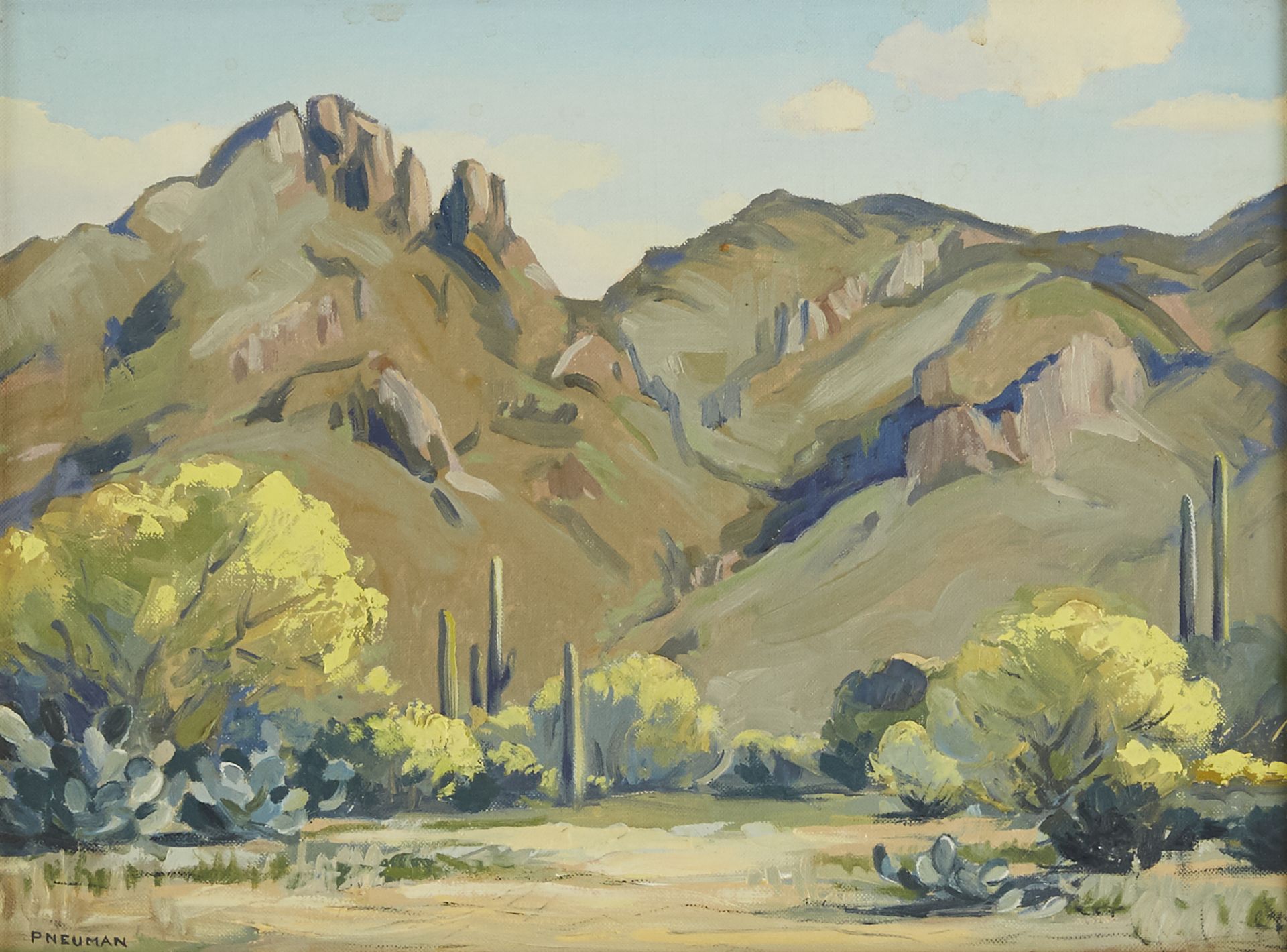 Mildred Arline Young Pneuman "Catalina Mountains Tucson Arizona" Oil on Board