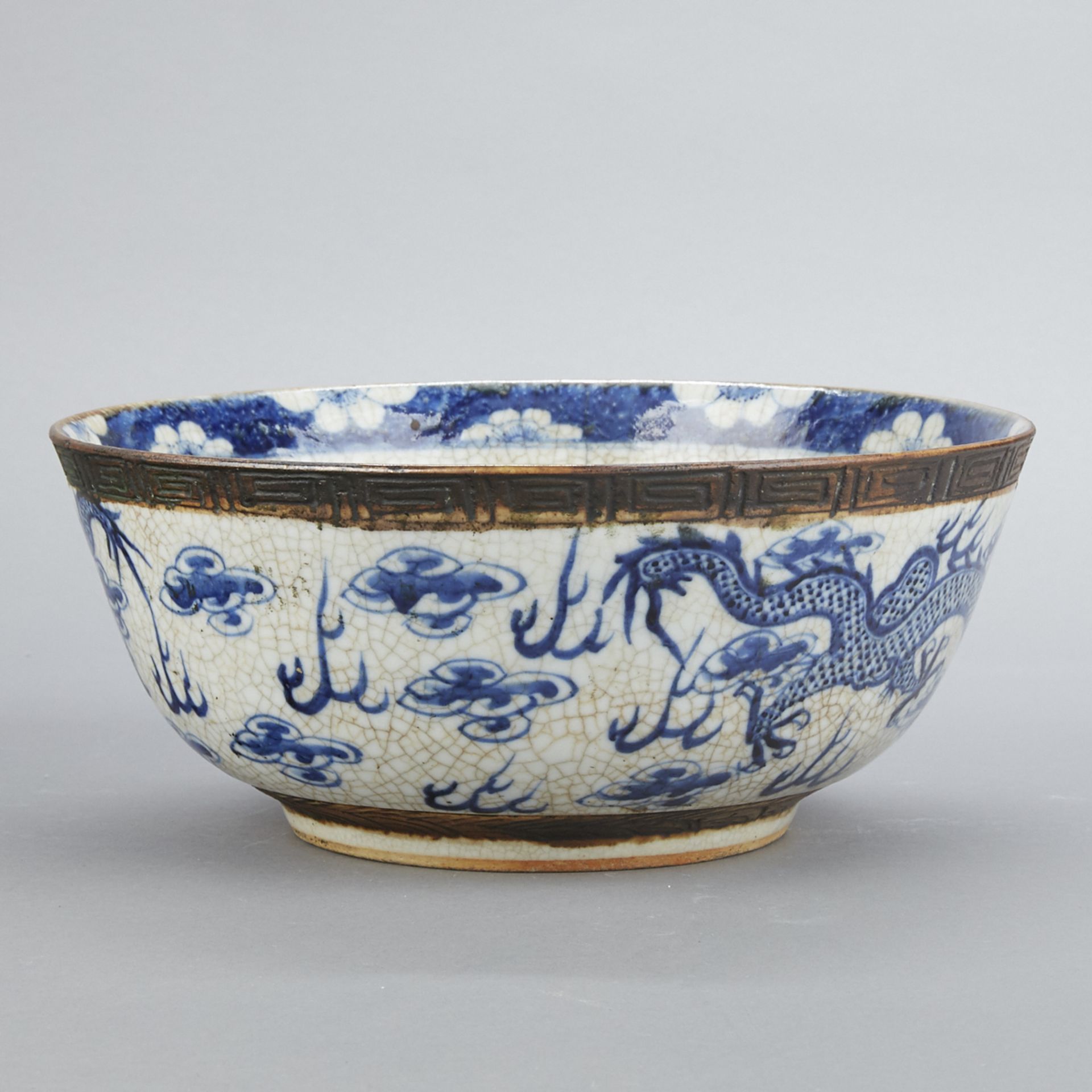 Lrg Chinese Guangxu Porcelain Dragon Bowl w/ Crackle Glaze - Image 5 of 7