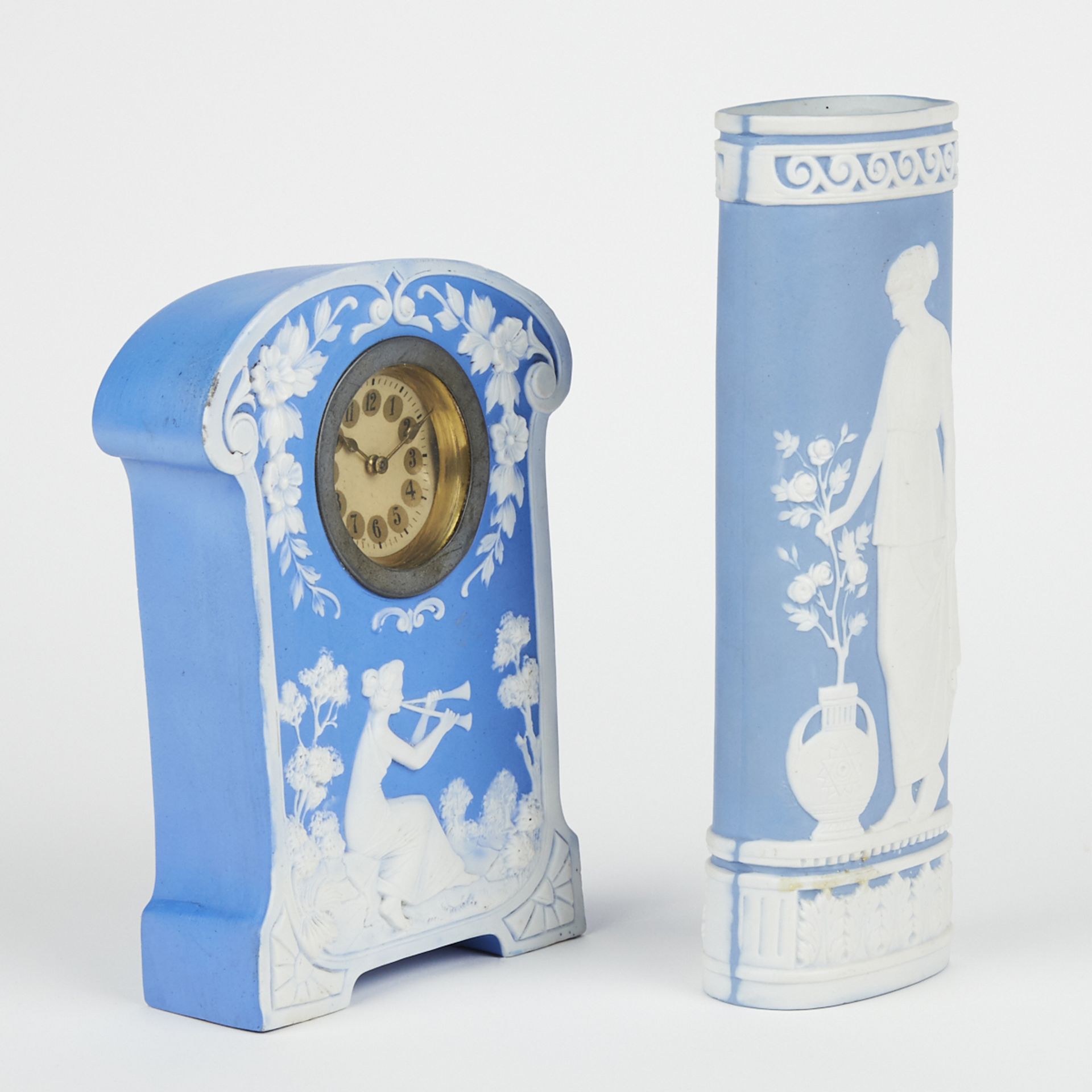 Schafer & Vater Jasperware Style German Vase & Clock - Image 2 of 8