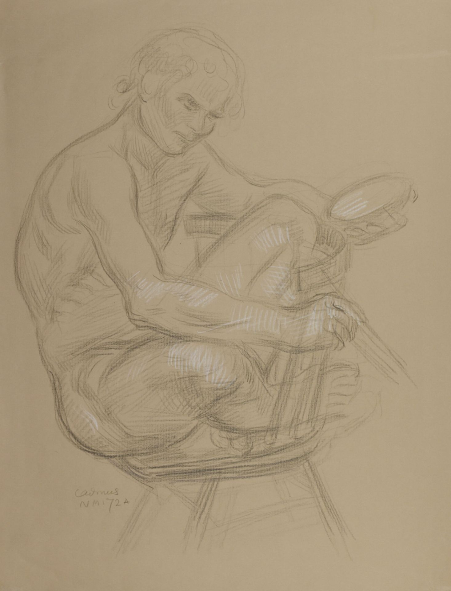 Paul Cadmus Male Nude on Chair Crayon on Paper