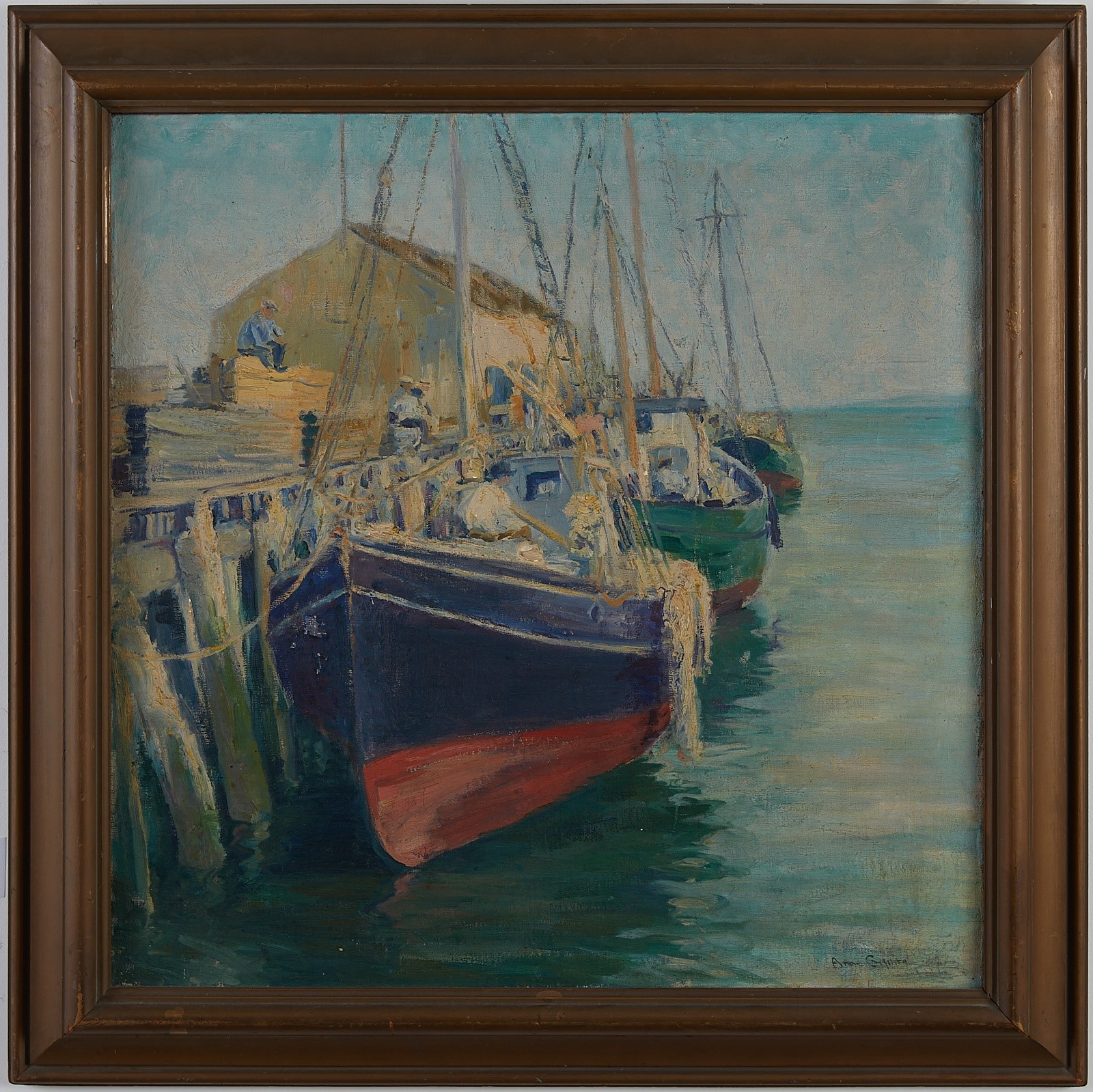 Ann Squire Harbor Scene Oil on Canvas - Image 2 of 3