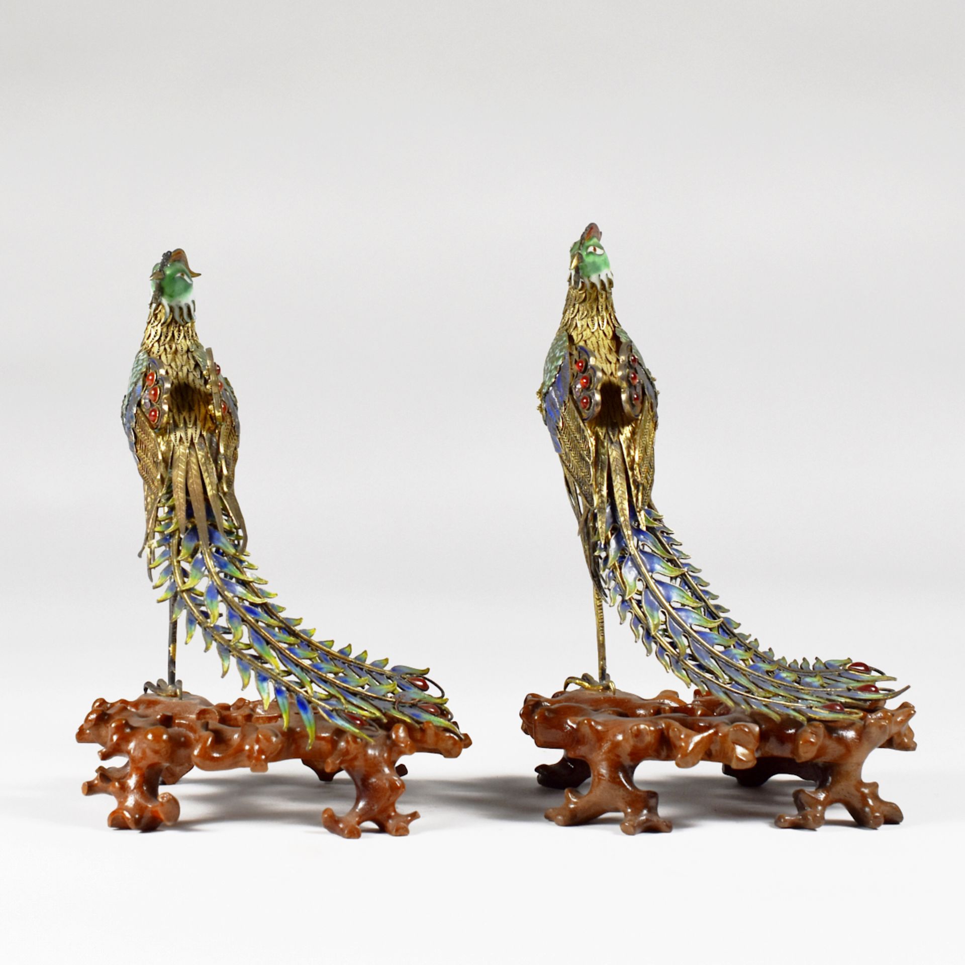 Pair of Chinese Enameled Silver Phoenix Birds - Image 2 of 7