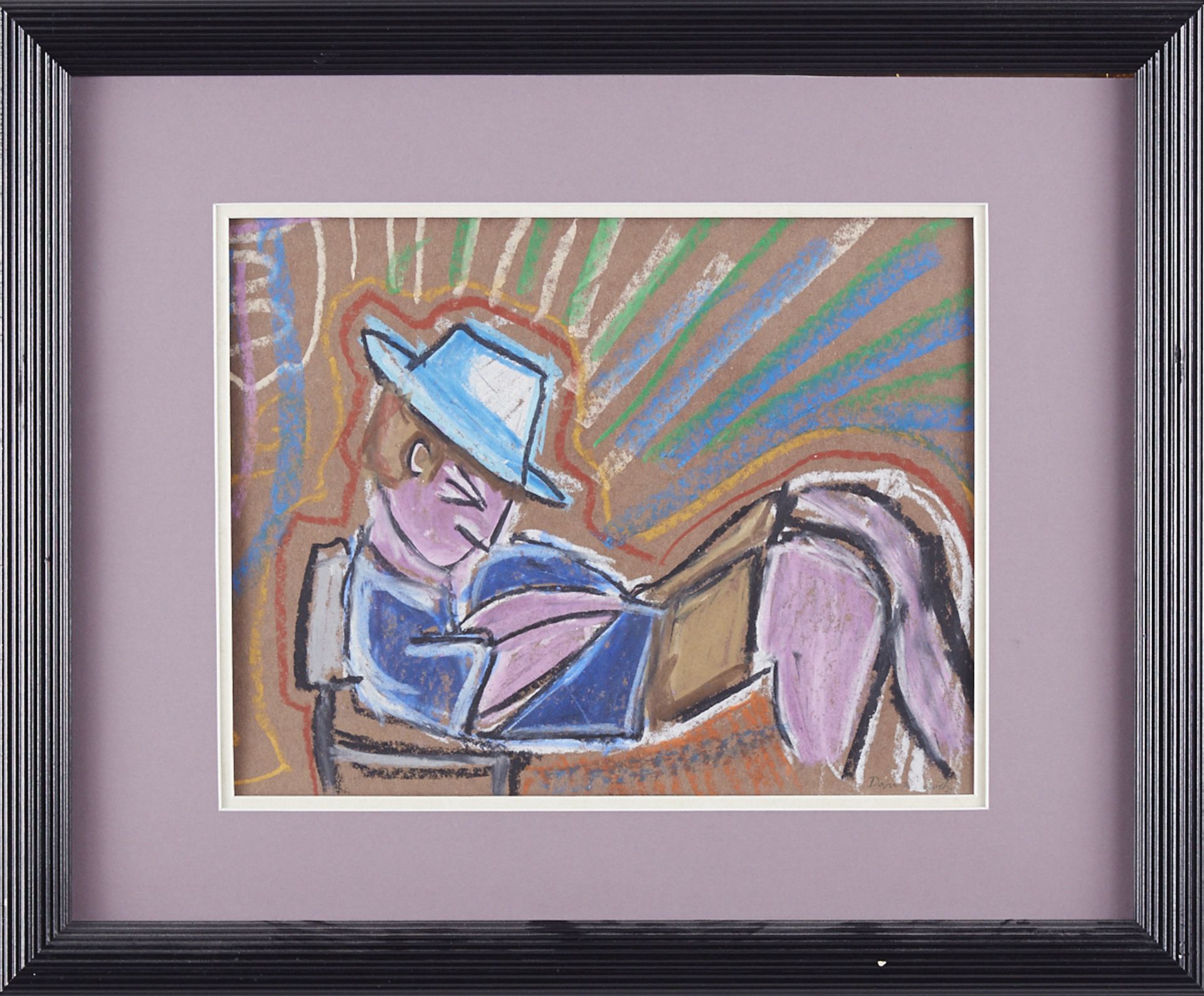 Dan Lebewitz Purple Man in Blue Hat Pastel on Paper - Bild 2 aus 3