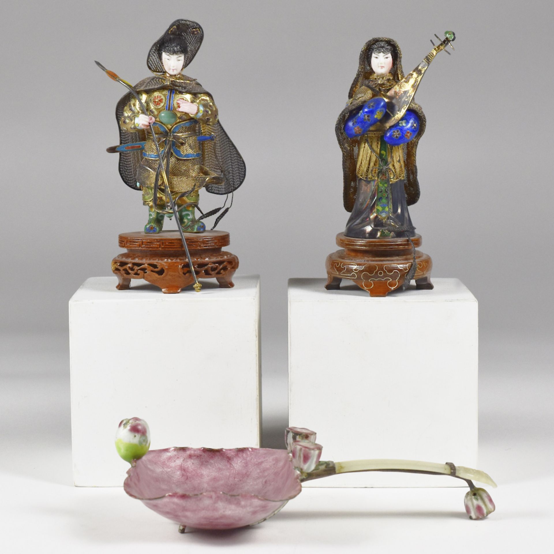 Grp: 3 20th c. Chinese Enamel & Jade Objects