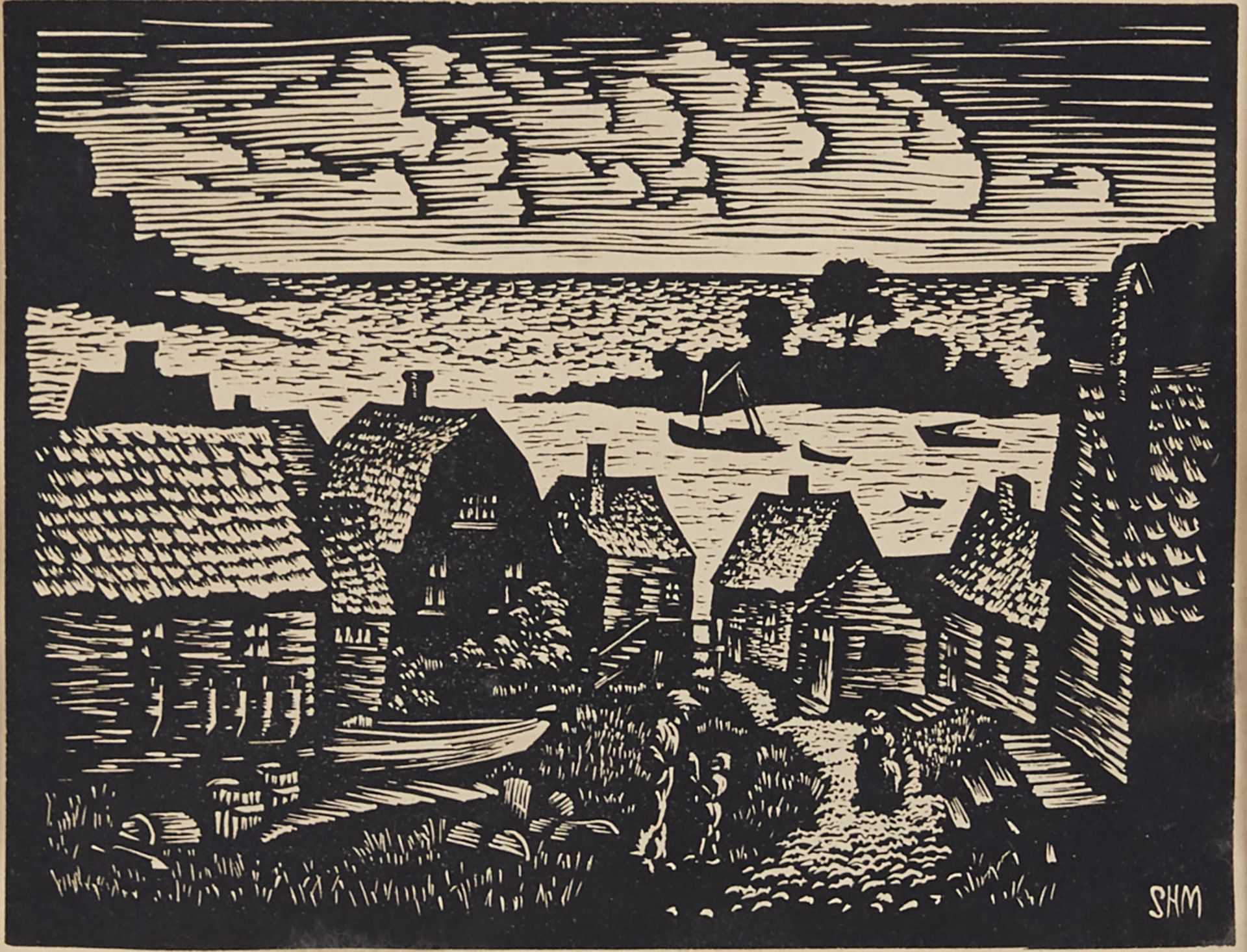 Deco Era Block Print "West Jonesport, Maine" SHM