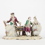 Large Dresden Porcelain Figural Group Piano Playing and Dancing Lace