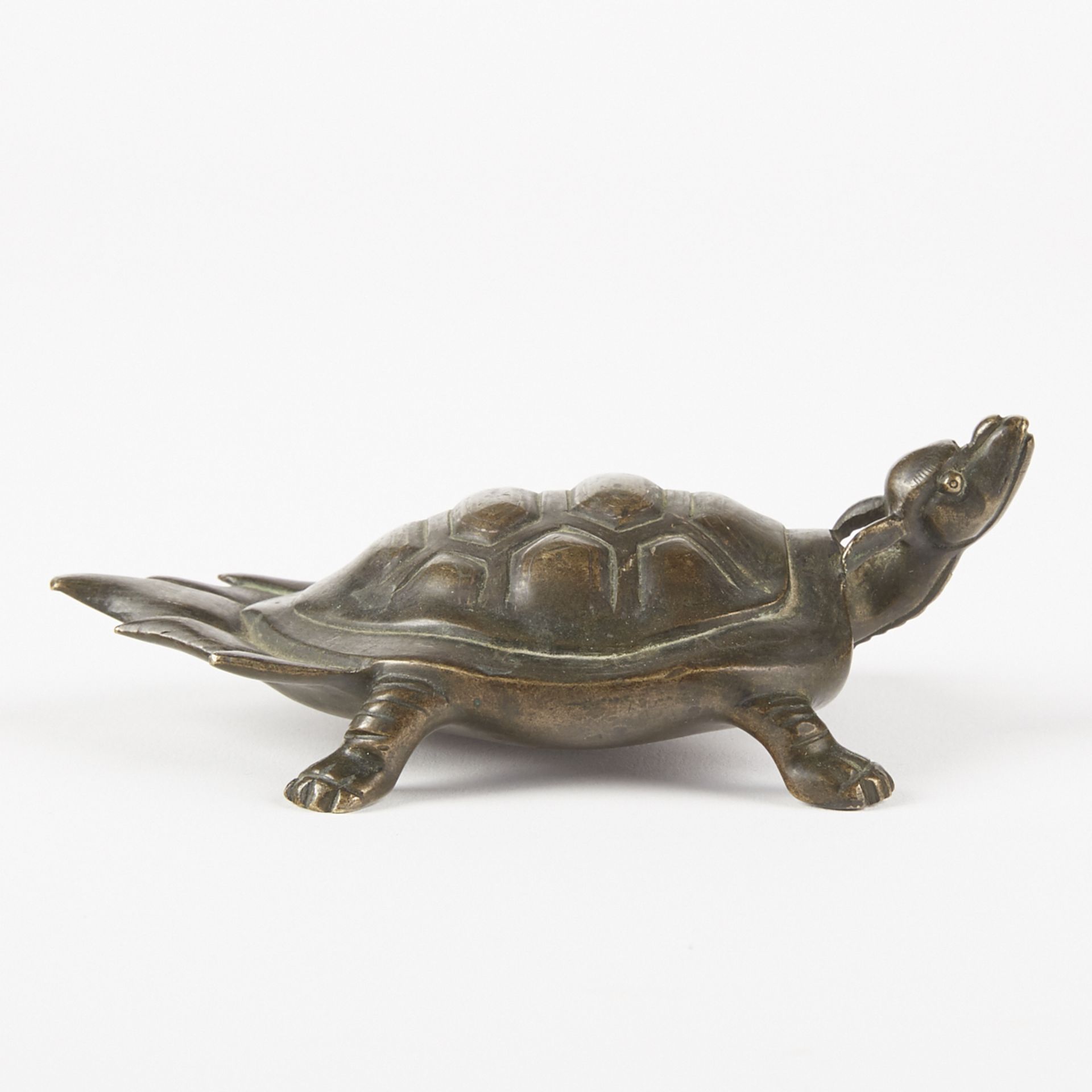 19th c. Chinese Bronze Turtle w/ Silver Inlay - Scroll Weight - Bild 2 aus 6