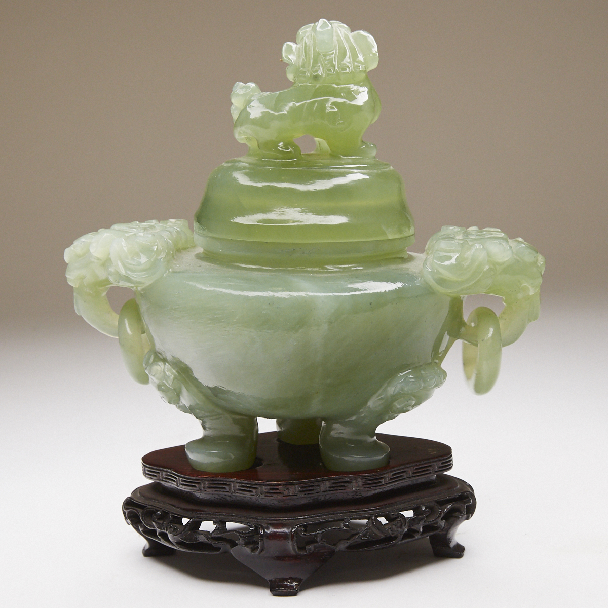 Chinese Hardstone Green Tripod Censer w/ Stand - Image 3 of 7