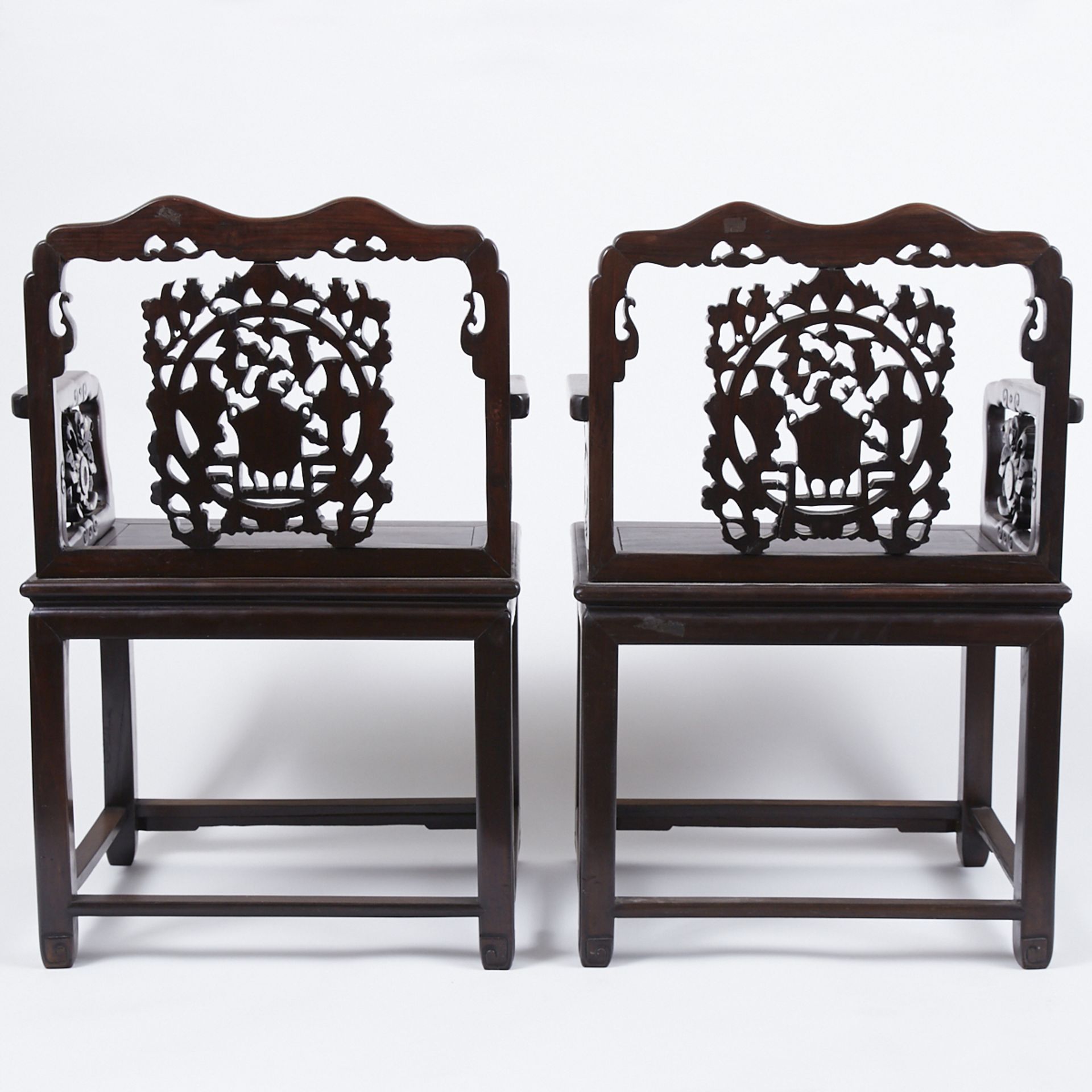 Pr Chinese Qing Dynasty Inlaid Rosewood Chairs - Bild 3 aus 10