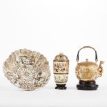 Grp: Satsuma Teapot and Vase w/ Kutani Plate