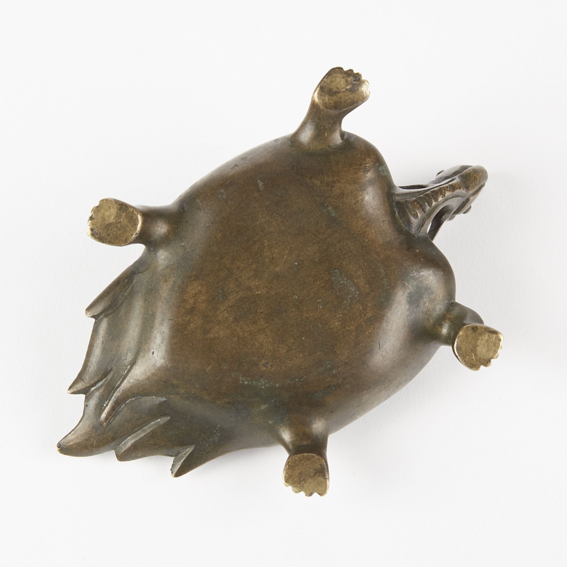 19th c. Chinese Bronze Turtle w/ Silver Inlay - Scroll Weight - Bild 6 aus 6