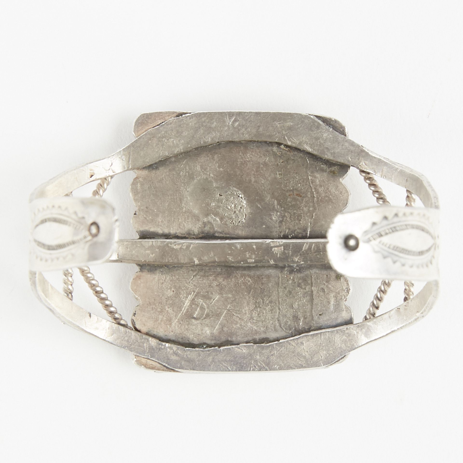 Early 20th c. SW Navajo Petrified Wood Silver Jewelry Cuff - Bild 6 aus 7