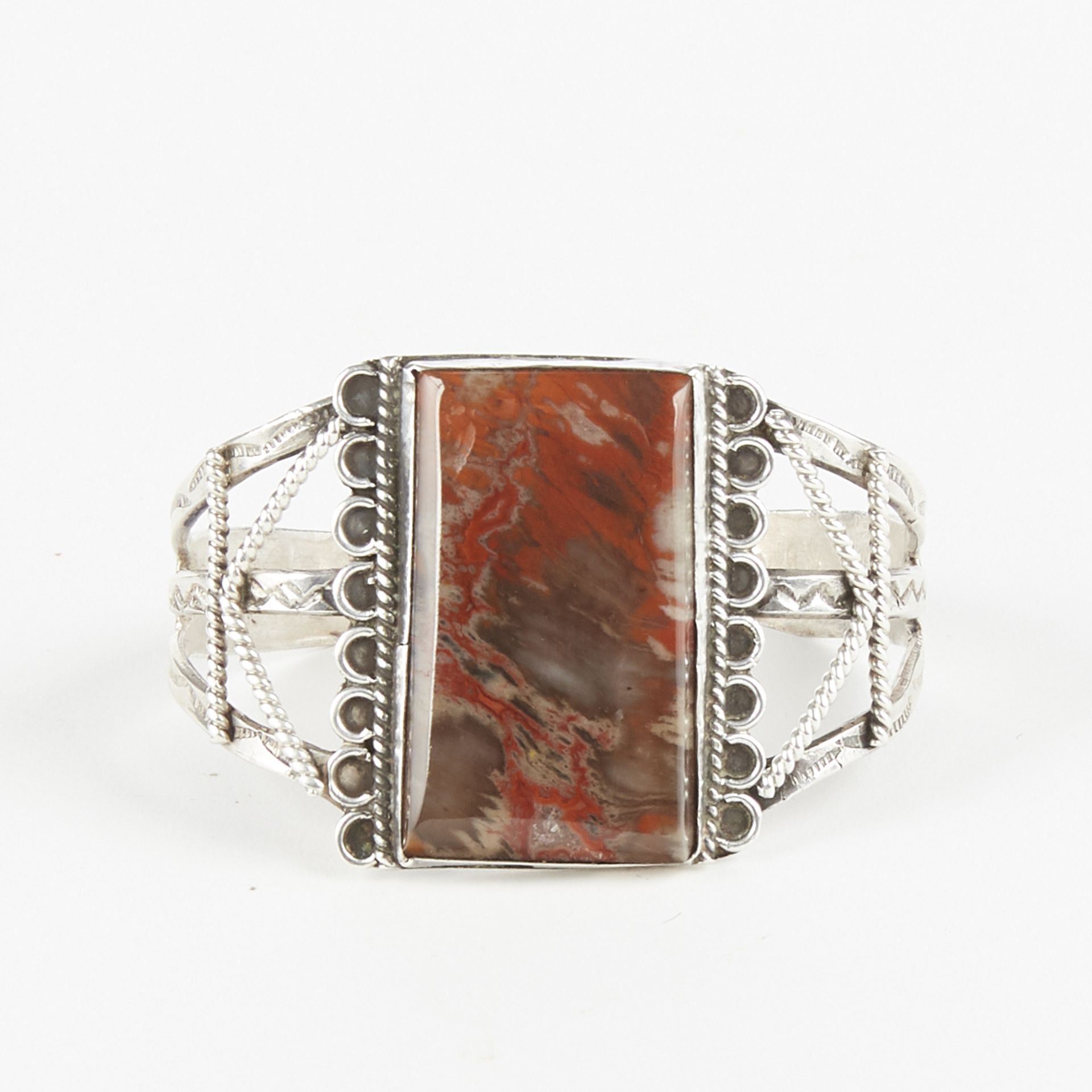 Early 20th c. SW Navajo Petrified Wood Silver Jewelry Cuff - Bild 2 aus 7