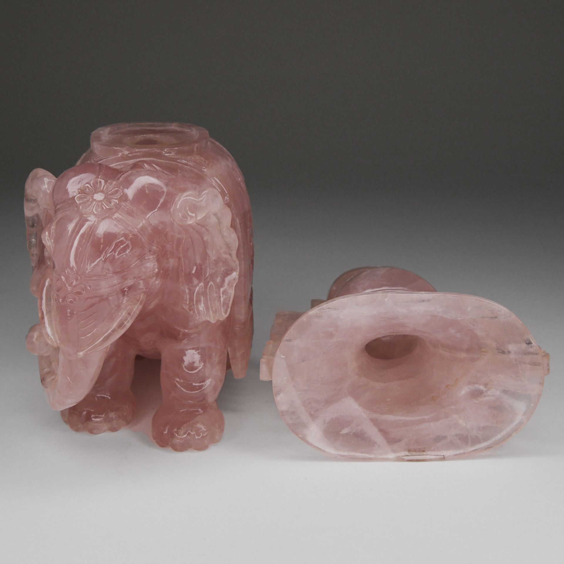 Carved Rose Quartz Elephant Sculpture - Bild 5 aus 6