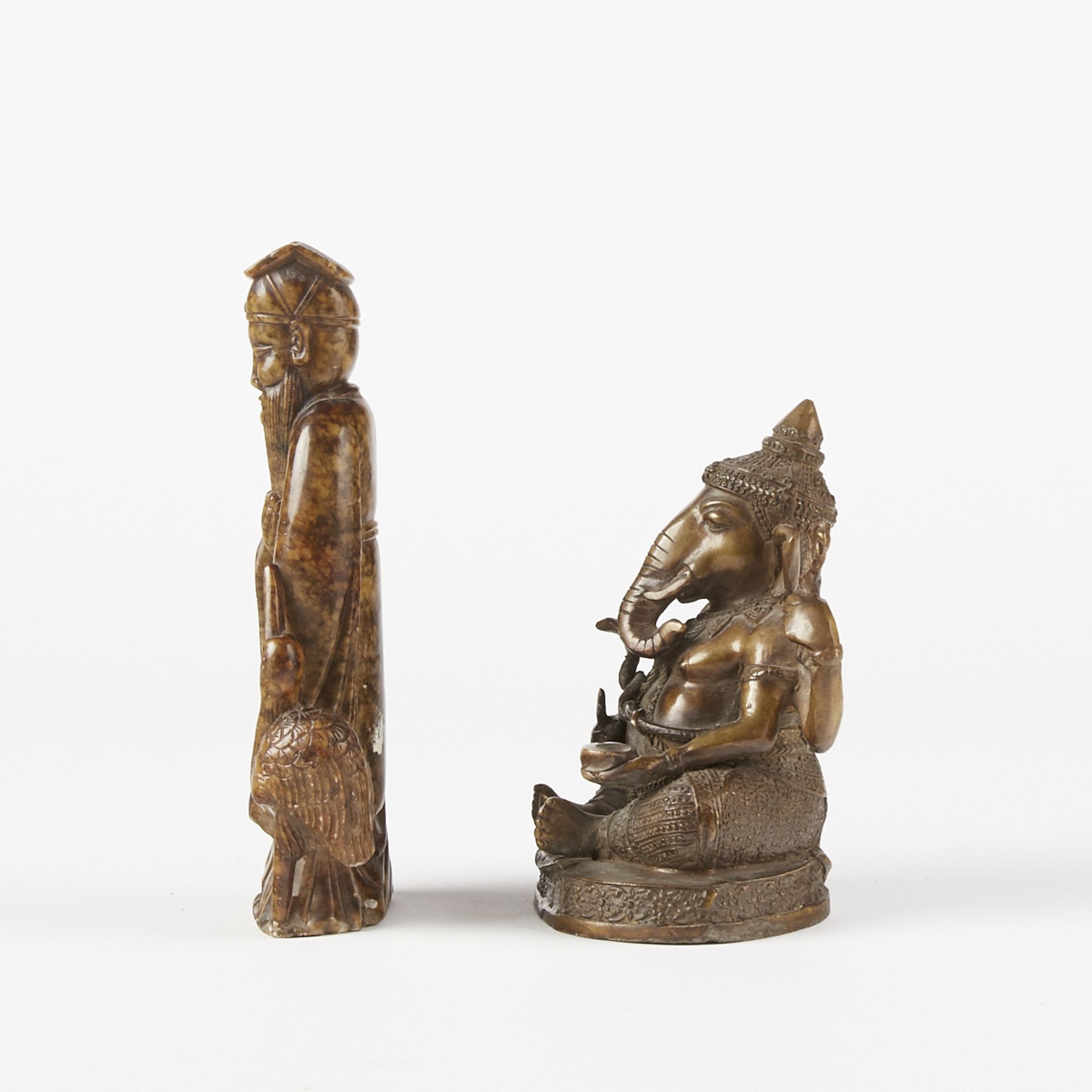 20th c. Bronze Ganesha with Soapstone Figure of Immortal - Bild 4 aus 5