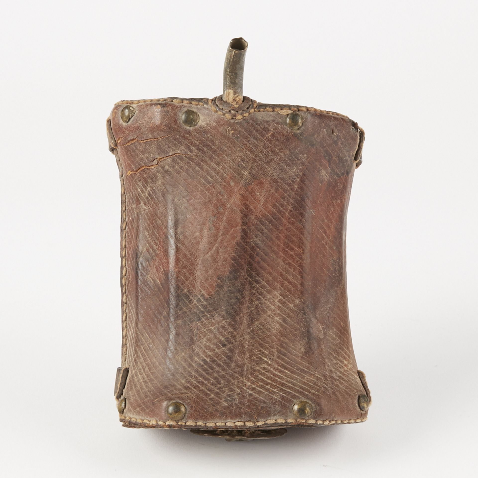 18th c. French/Canadian Leather Powder Flask - Bild 2 aus 6