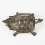 19th c. Chinese Bronze Turtle w/ Silver Inlay - Scroll Weight