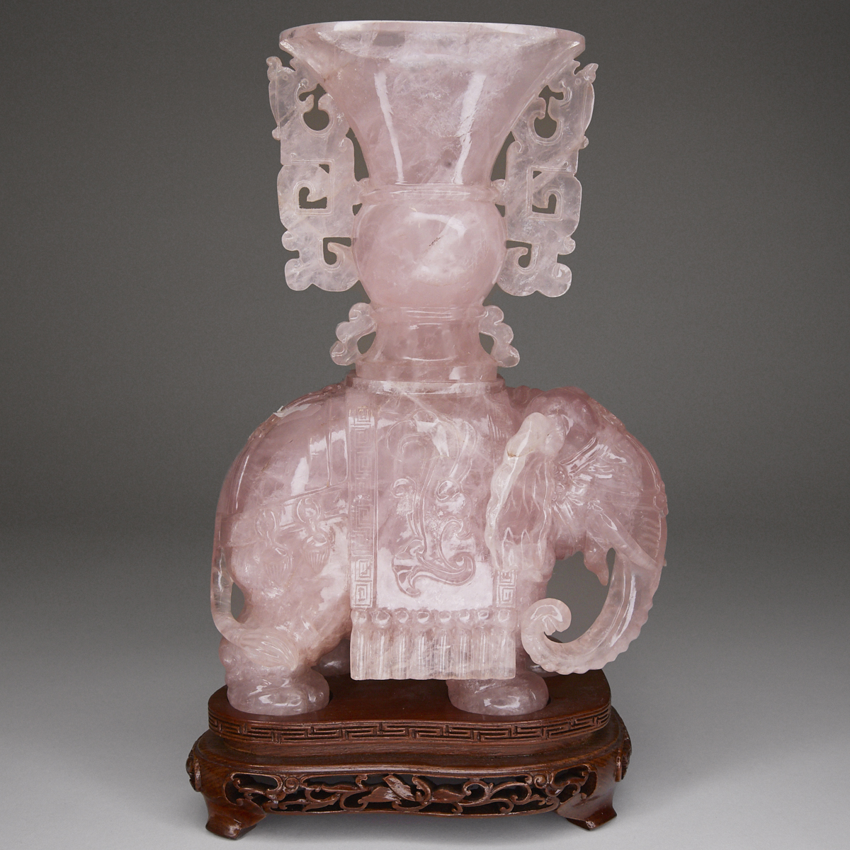 Carved Rose Quartz Elephant Sculpture