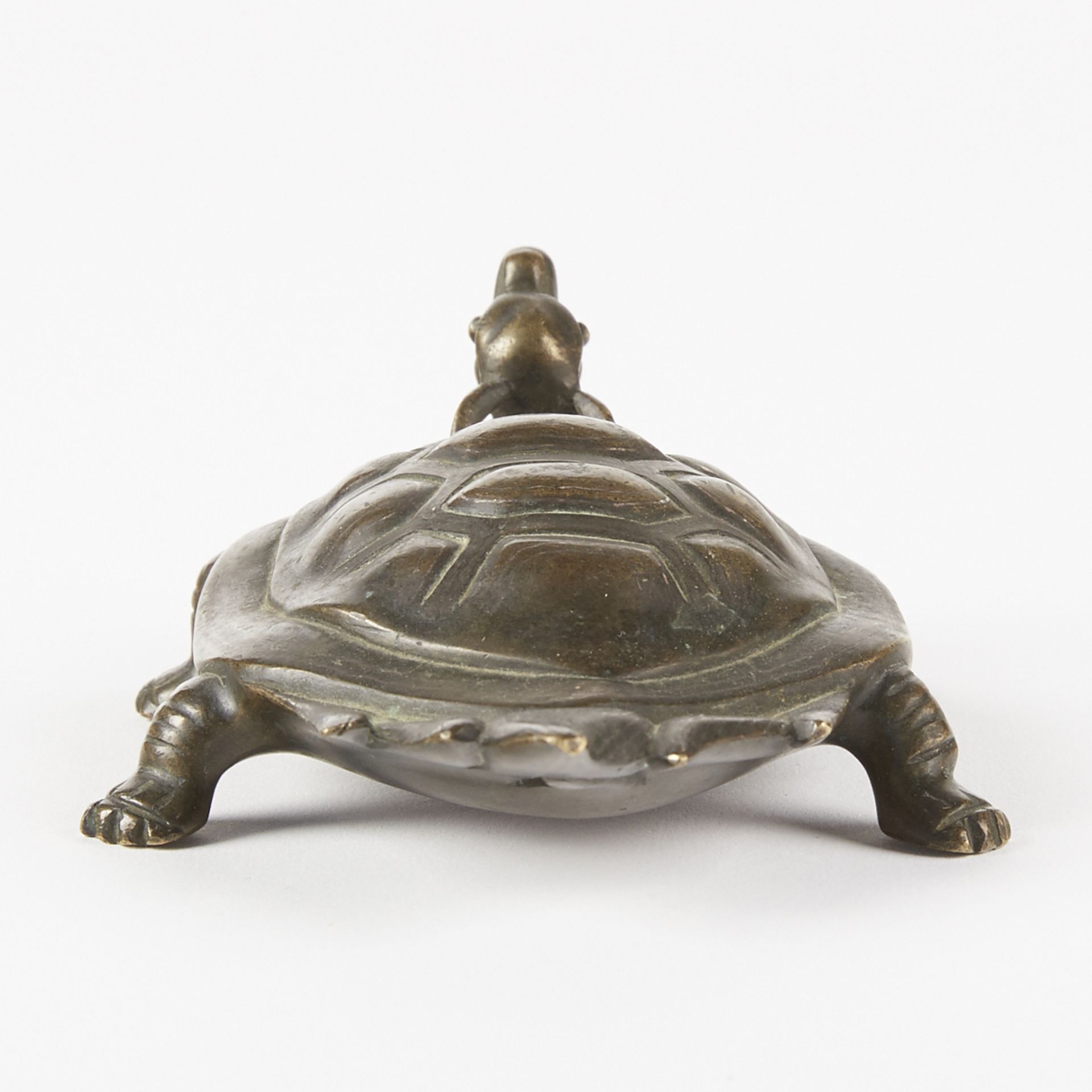 19th c. Chinese Bronze Turtle w/ Silver Inlay - Scroll Weight - Bild 5 aus 6