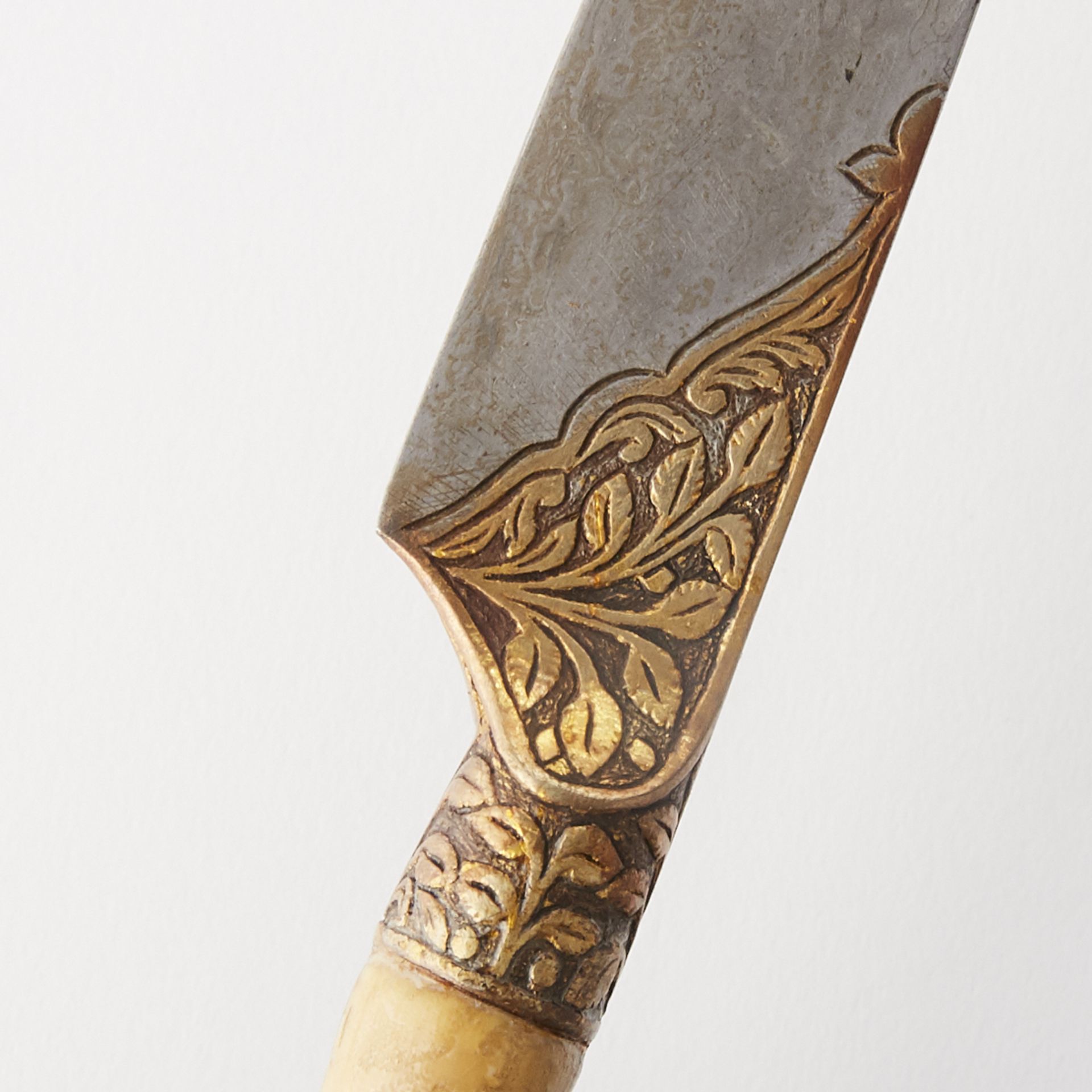 Persian Kard Dagger w/ Damascus Steel Blade Gold Inlay - Bild 2 aus 6