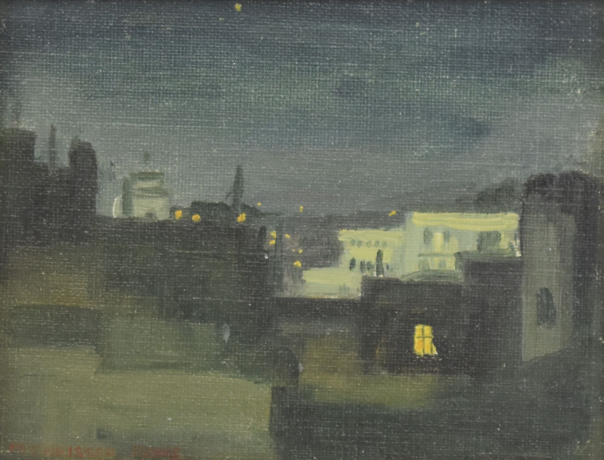 Margarethe E. Heisser "Roman Roofs by Night" Oil on Canvas on Board