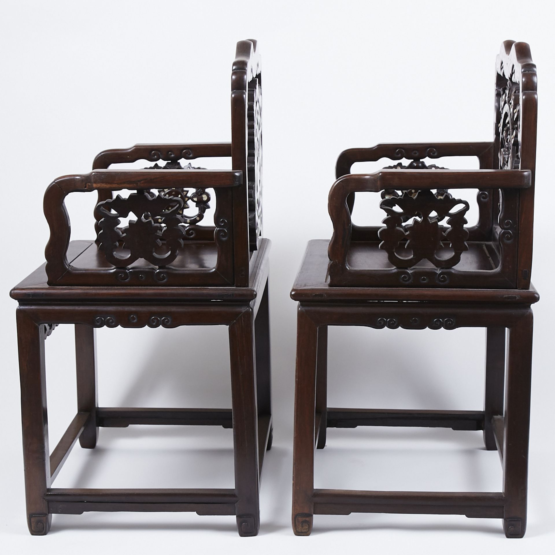 Pr Chinese Qing Dynasty Inlaid Rosewood Chairs - Bild 4 aus 10
