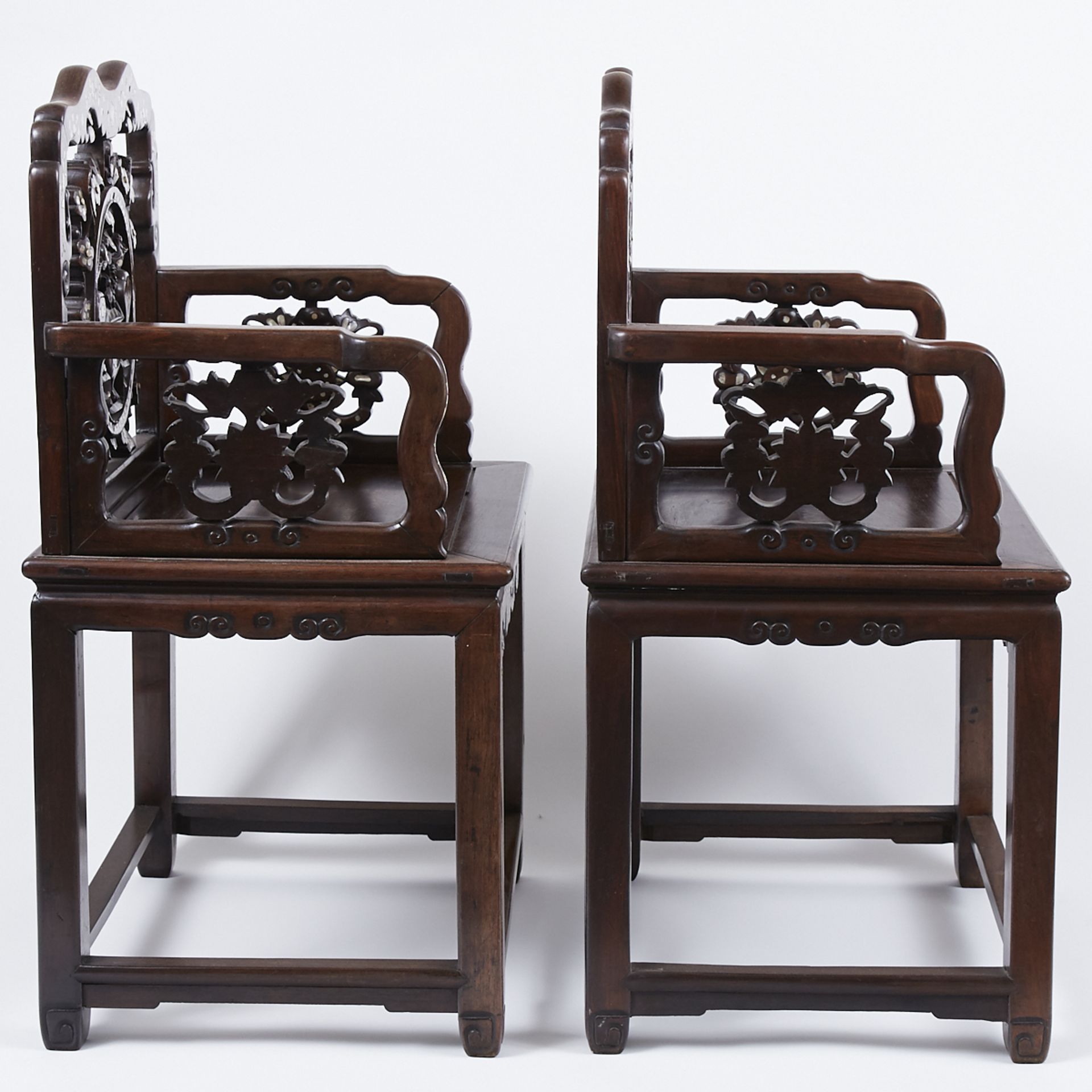 Pr Chinese Qing Dynasty Inlaid Rosewood Chairs - Bild 2 aus 10