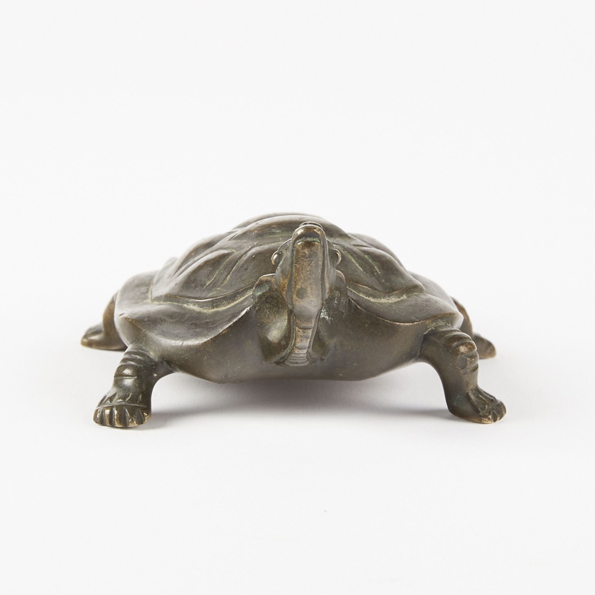 19th c. Chinese Bronze Turtle w/ Silver Inlay - Scroll Weight - Bild 3 aus 6