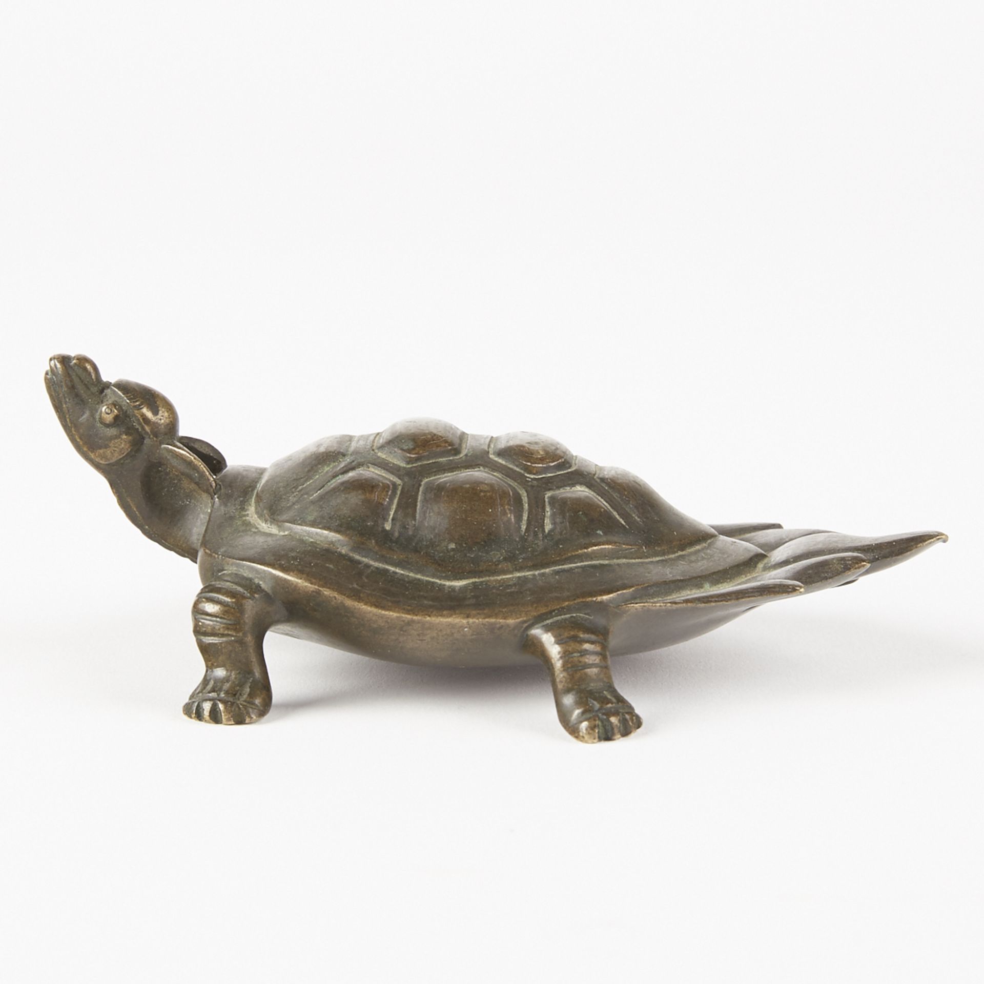 19th c. Chinese Bronze Turtle w/ Silver Inlay - Scroll Weight - Bild 4 aus 6