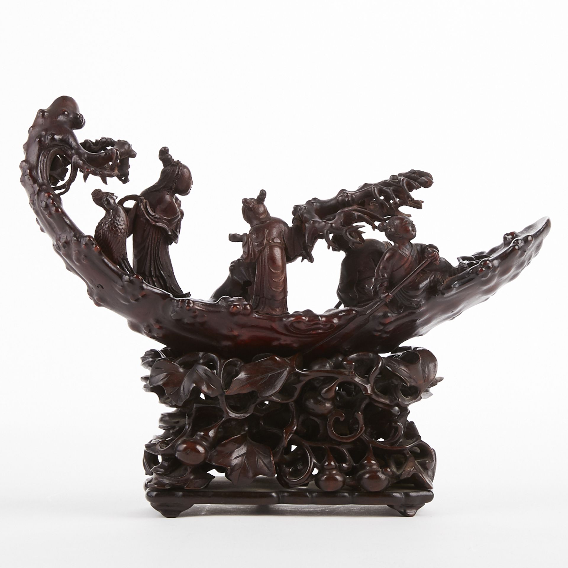 19th c. Chinese Carved Bamboo Boat w/ Figures - Bild 2 aus 9