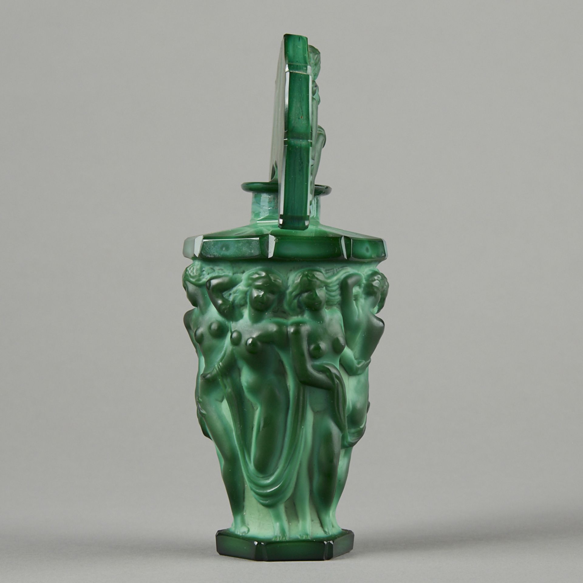 Czech Art Deco Malachite Art Glass Perfume Bottle Acid Marked - Bild 2 aus 7