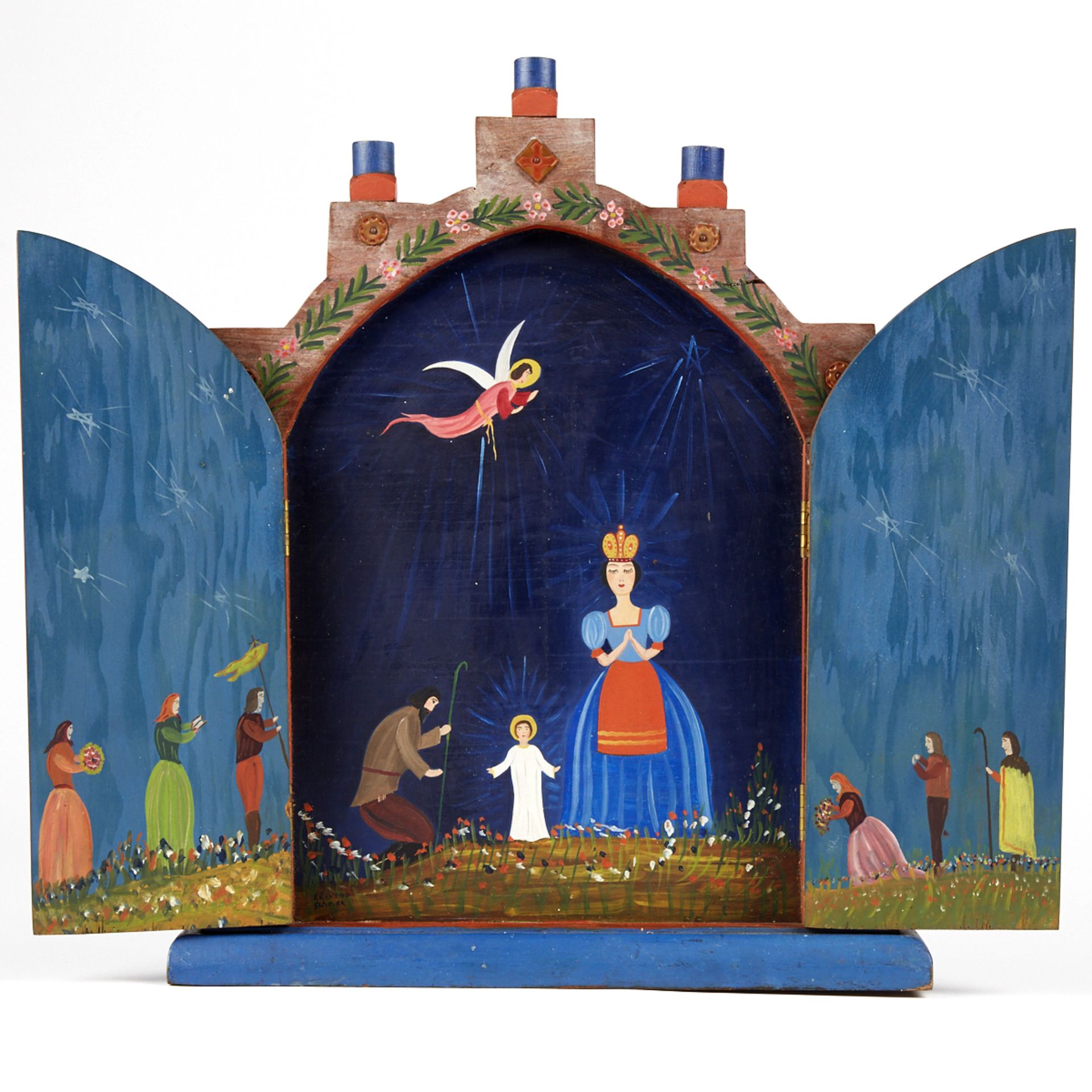 Kristof Slanina MN WPA Christmas Nativity Painted Wood Triptych