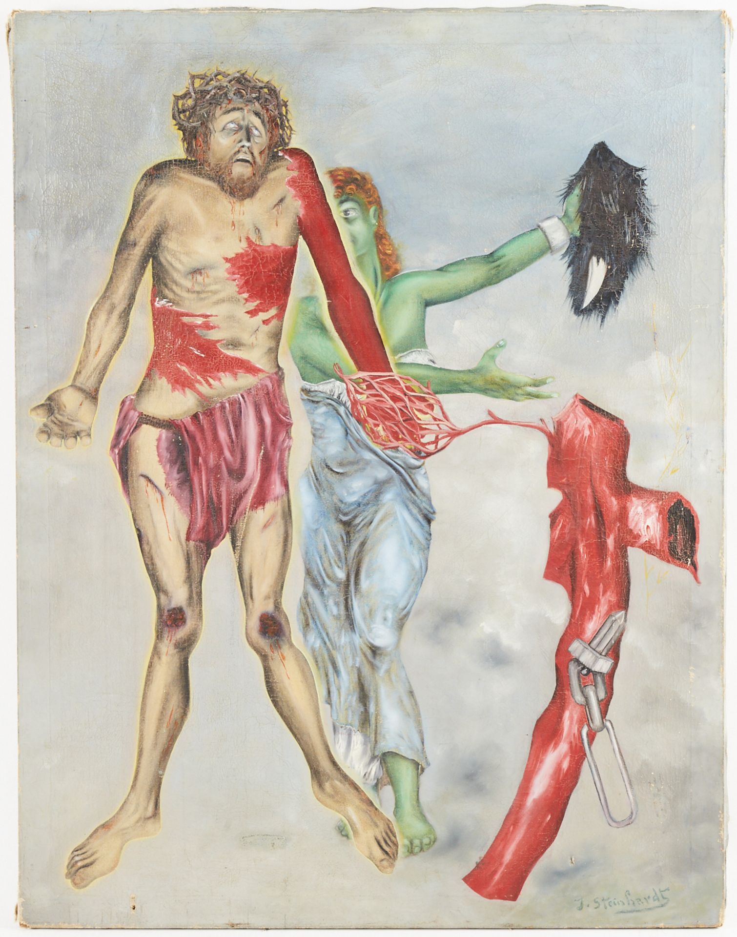 Jacob Steinhardt Crucifixion Scene Oil on Canvas - Bild 2 aus 6
