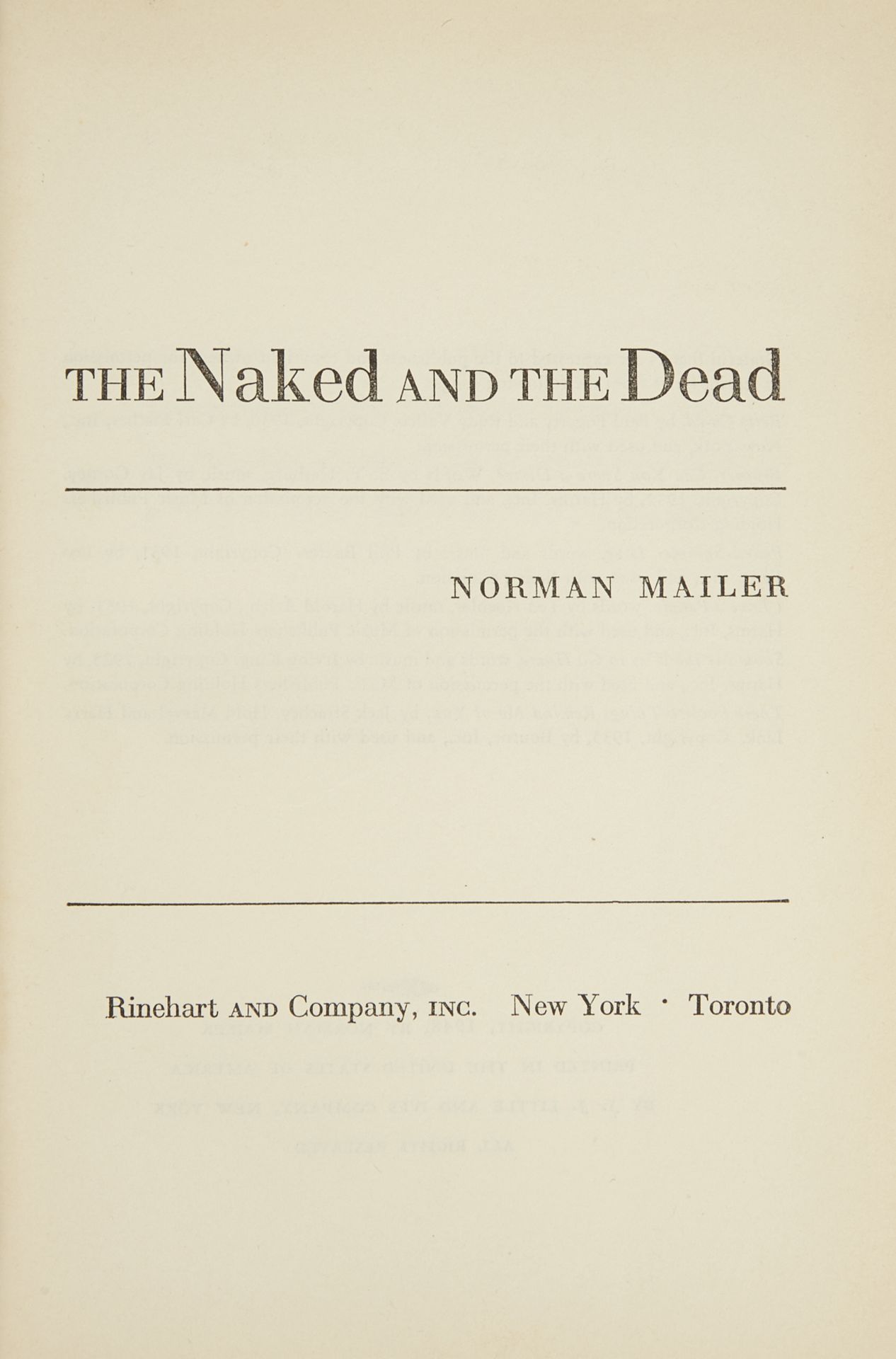 1st Edition Norman Mailer "The Naked and the Dead" 1948 - Image 2 of 3