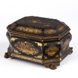 19th c. Chinese Export Gilt Lacquer Tea Caddy