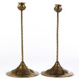 Pr Tiffany Style Arts & Crafts Brass Candlesticks