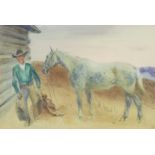 Cameron Booth "Dude Kelly and White Horse" Watercolor on Paper