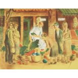 Dorothea Lau "Vegetable Market" Color Lithograph - Minnesota WPA Art Project